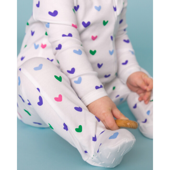 The Organic Zipper Footie, Jelly Bean Hearts - Footie Pajamas - 3