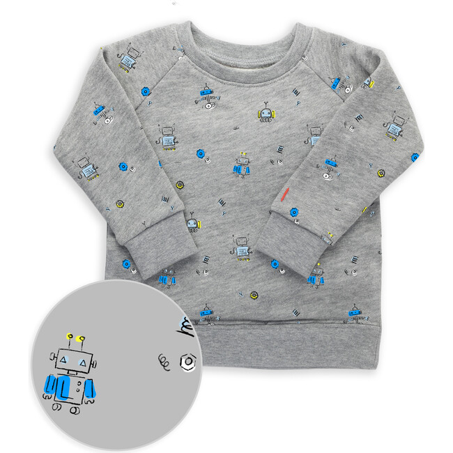 The Organic Pullover & Sweatpant Set, Heather Grey Neon Robots - Mixed Apparel Set - 5