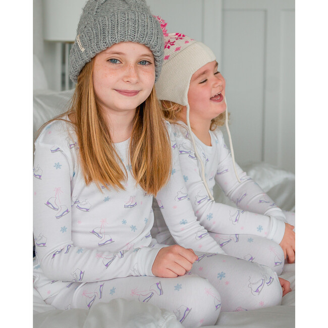 The Organic Ice Skates Printed Long Sleeve Pajama Set, White - Pajamas - 2