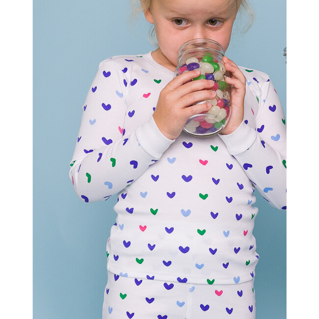 The Organic Long Sleeve Pajama Set, Jelly Bean Hearts - Pajamas - 3