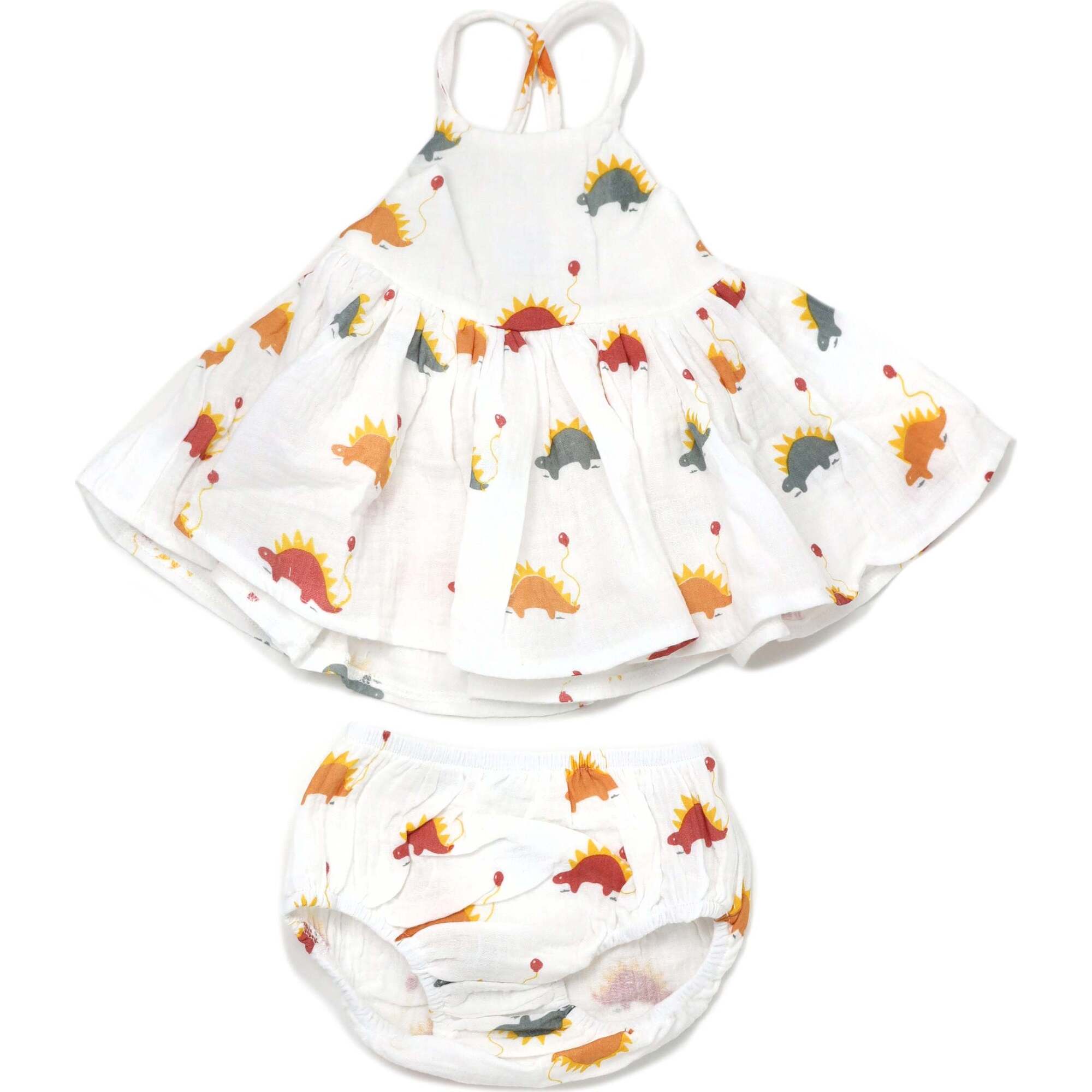 Stegosaurus Party Gauze Party Dress, Oyster - Dresses - 1