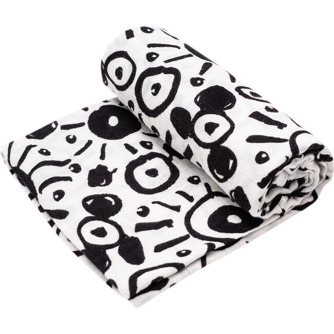 XL Eyes Print Muslin Multi-Purpose Square Blanket, Black And White