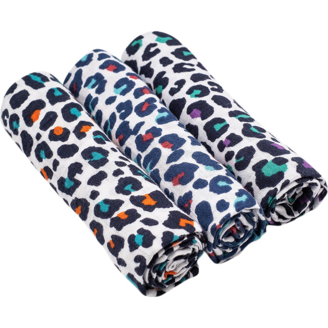 Leopard Print Muslin Burp Cloths, Multicolors (Pack Of 3)