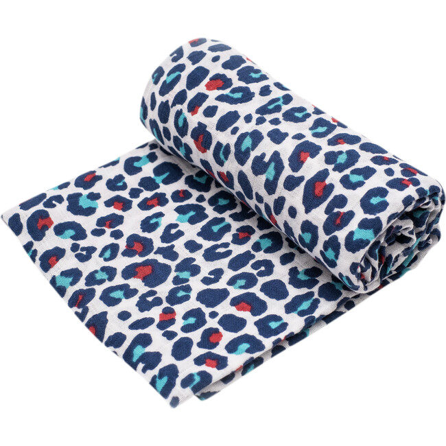 XL Leopard Print Muslin Multi-Purpose Square Blanket, Blue And Pink