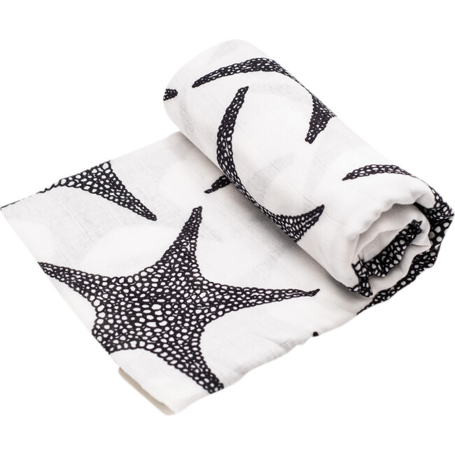 XL Starfish Print Muslin Multi-Purpose Square Blanket, Black And White