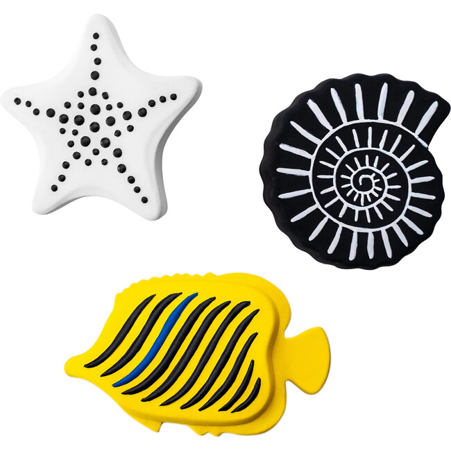 Natural Rubber Bath Toys, Yellow Black And White (Pack Of 3)