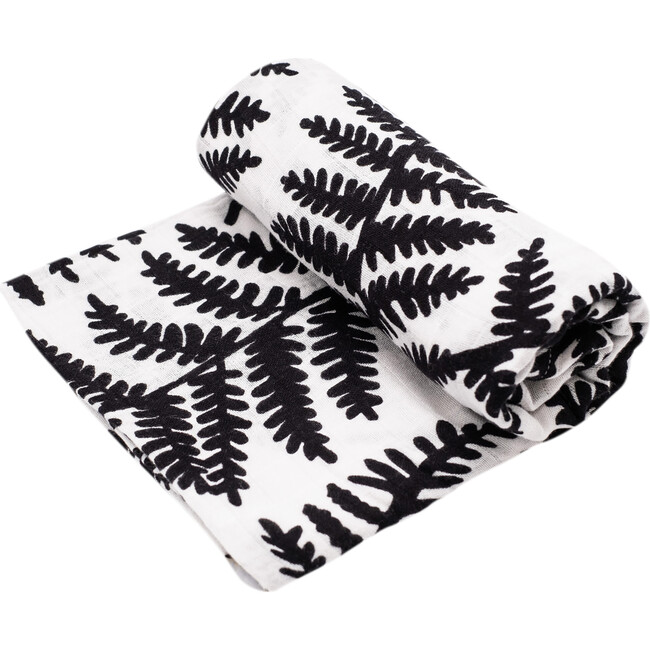 XL Fern Print Muslin Multi-Purpose Square Blanket, Black And White