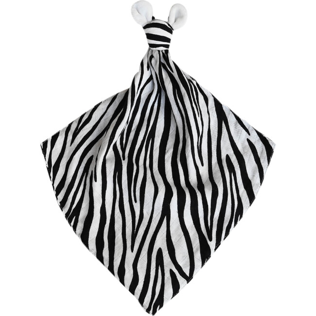 Zebra Print Double Lay Knotted Muslin Lovey, Black And White
