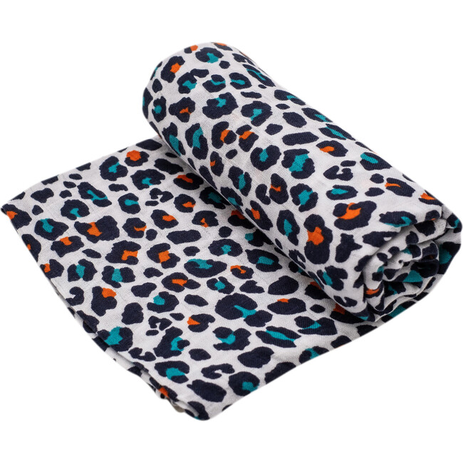 XL Leopard Print Muslin Multi-Purpose Square Blanket, Orange And Green