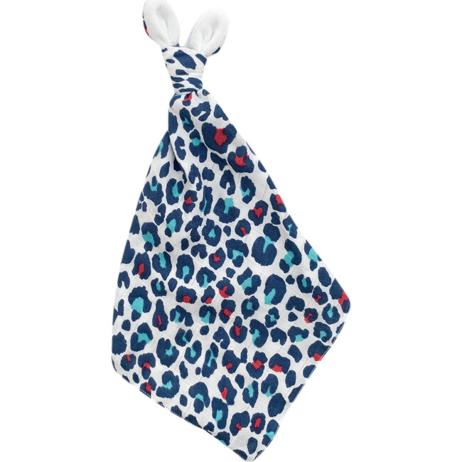 Leopard Print Double Lay Knotted Muslin Lovey, Blue And Pink