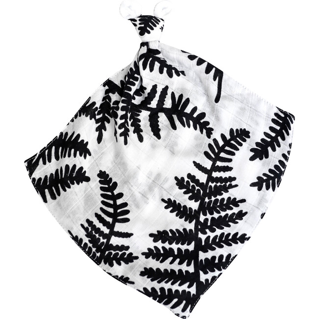 Fern Print Double Lay Knotted Muslin Lovey, Black And White