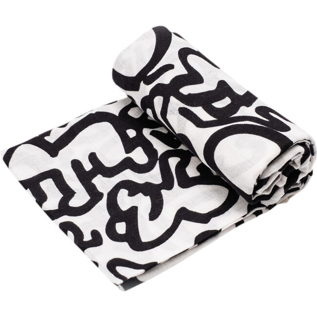 Etta Loves X Keith Haring 'Baby' Print Muslin Multi-Purpose Square Blanket, Black And White