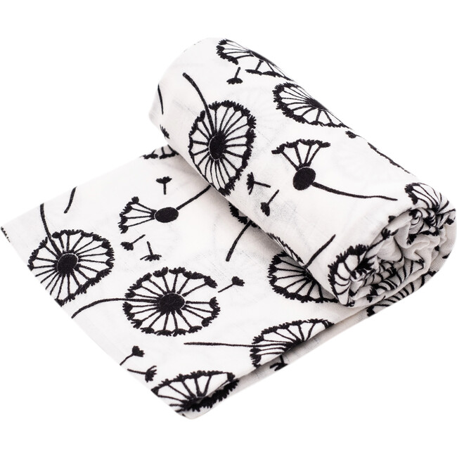 XL Dandelion Print Muslin Multi-Purpose Square Blanket, Black And White