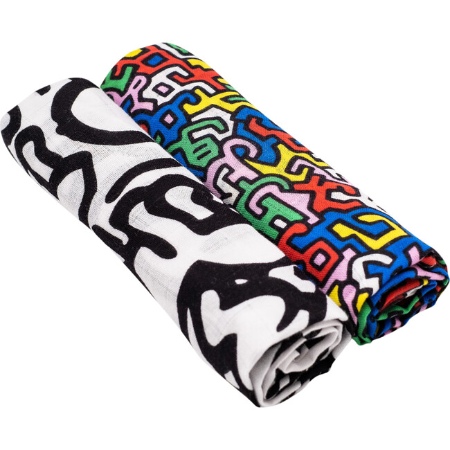 Etta Loves X Keith Haring Muslin Square Burp Cloths, Multicolors (Pack Of 2)