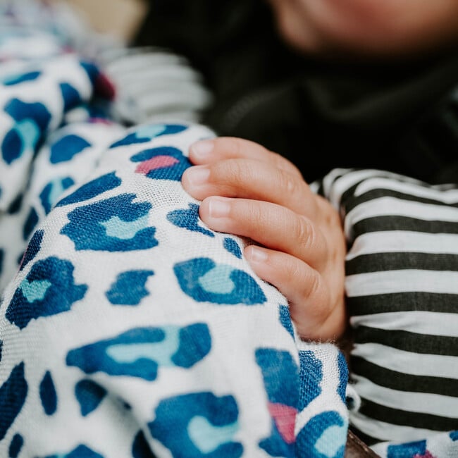 XL Leopard Print Muslin Multi-Purpose Square Blanket, Blue And Pink - Swaddles - 2