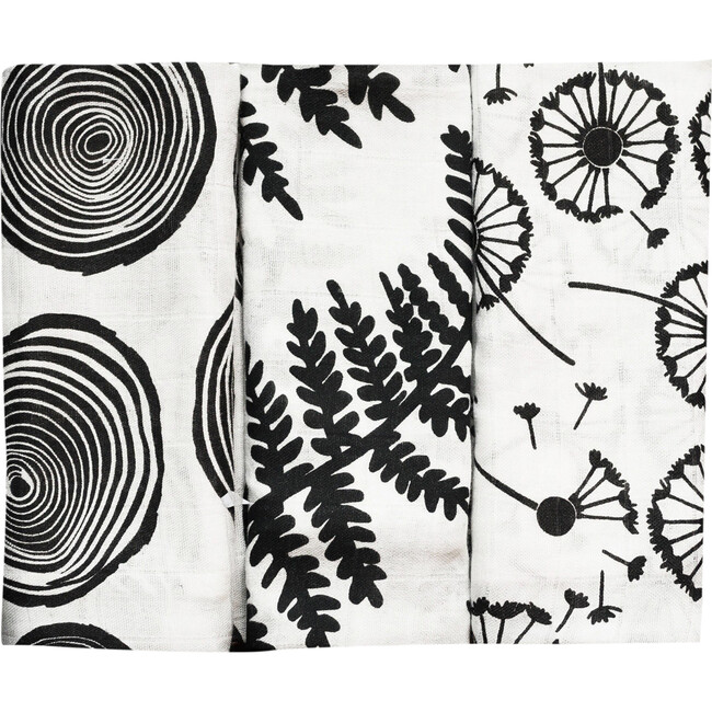 Plant Print Muslins Burp Cloths, Black And White (Pack Of 3) - Burp Cloths - 3