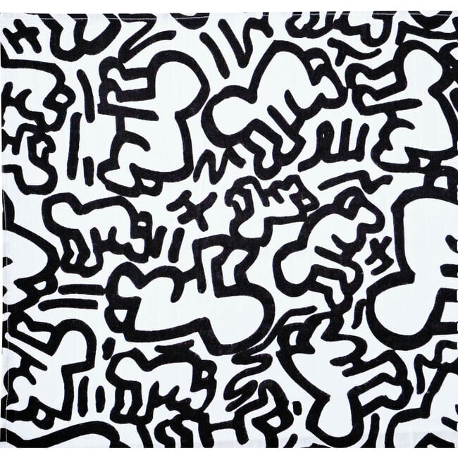 Etta Loves X Keith Haring 'Baby' Print Muslin Multi-Purpose Square Blanket, Black And White - Swaddles - 3