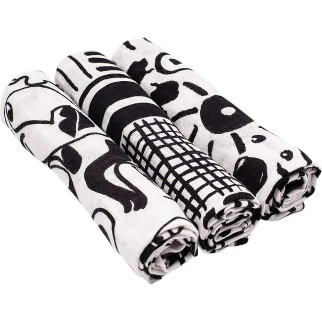 Drawing Print Muslin Burp Cloths, Black And White (Pack Of 3)