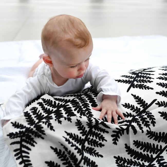 XL Fern Print Muslin Multi-Purpose Square Blanket, Black And White - Swaddles - 5