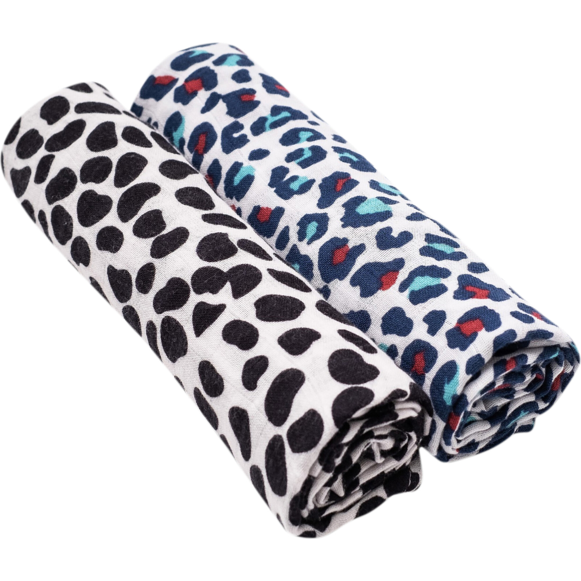 Animal Print Muslin Burp Cloths, Blue, Pink And Black (Pack Of 2) - Burp Cloths - 1