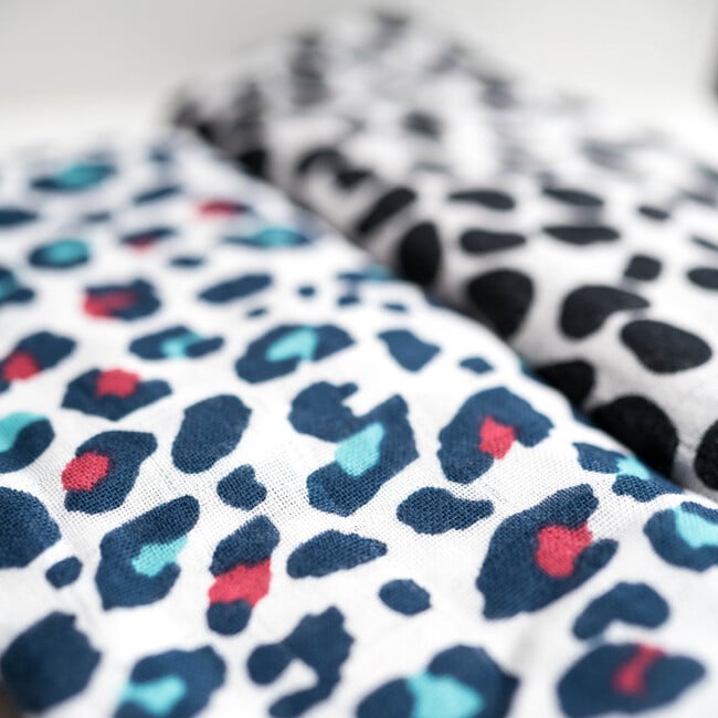 Animal Print Muslin Burp Cloths, Blue, Pink And Black (Pack Of 2) - Burp Cloths - 3