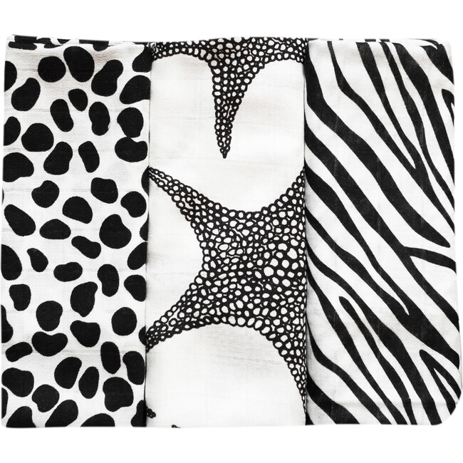 Animal Print Muslin Burp Cloths, Black And White (Pack Of 3) - Burp Cloths - 3