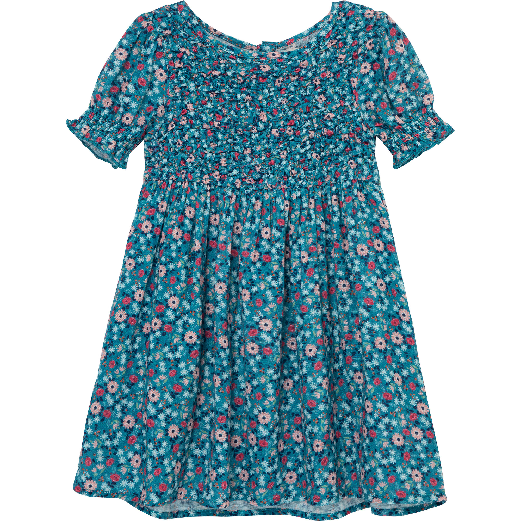 Popcorn Smocking Dress, Blue - Dresses - 1
