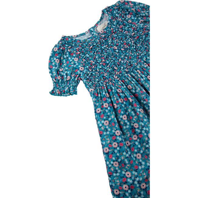 Popcorn Smocking Dress, Blue - Dresses - 3