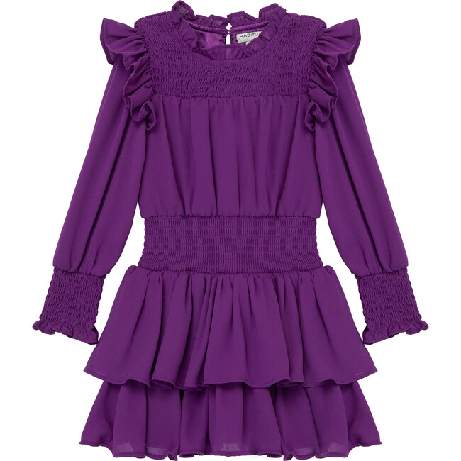 Smocked Crepe Dress, Purple