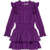 Smocked Crepe Dress, Purple - Dresses - 1 - thumbnail