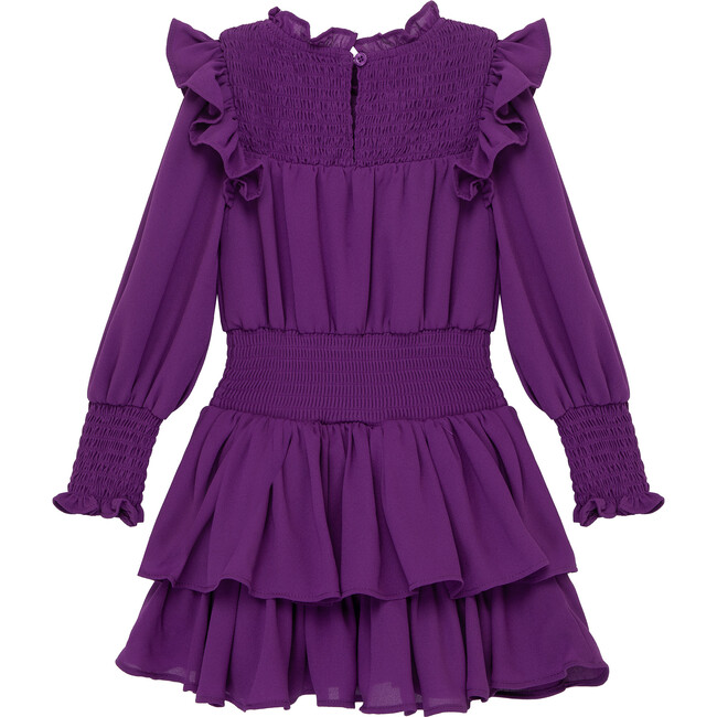 Smocked Crepe Dress, Purple - Dresses - 2