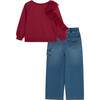 Sweatshirt & Denim Cargo Set, Burgundy - Sweatshirts - 2