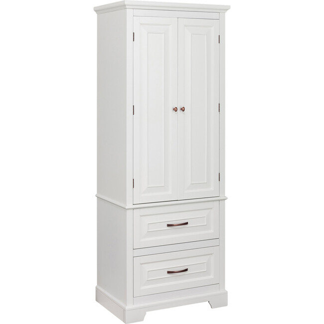 St. James Wooden Linen Tower Cabinet with 2 Drawers, White