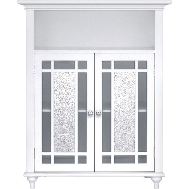 Windsor Wooden Floor Cabinet with Glass Mosaic Doors, White