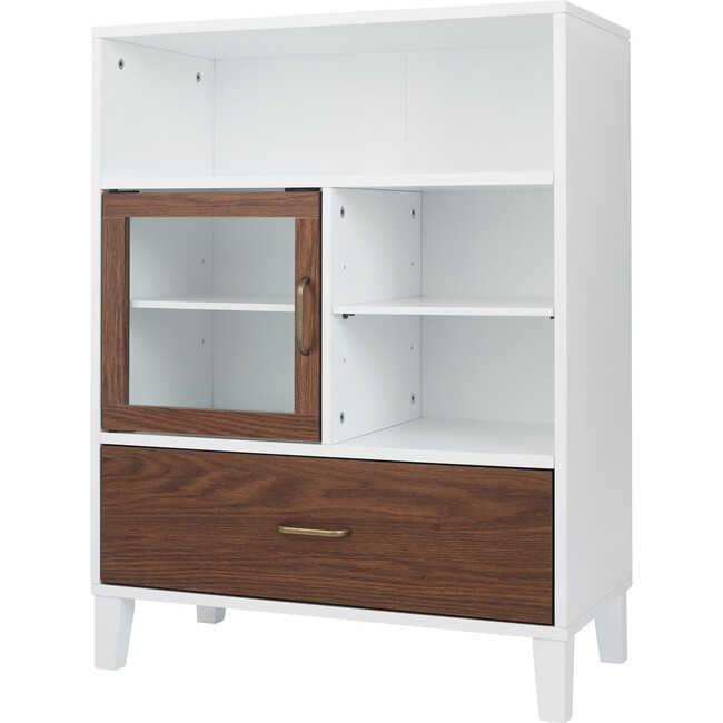 Tyler Modern Wooden Floor Storage Cabinet with Drawer for Bathrooms, Living Rooms, Hallways, Walnut/White, 13" x 26" x 34.17"