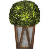 Rounded Artificial Topiary Shrub Pre-Lit with Solar Powered LED Lights in Farmhouse Style Garden Box Planter for Indoor or Outdoor Use - Outdoor Home - 1 - thumbnail