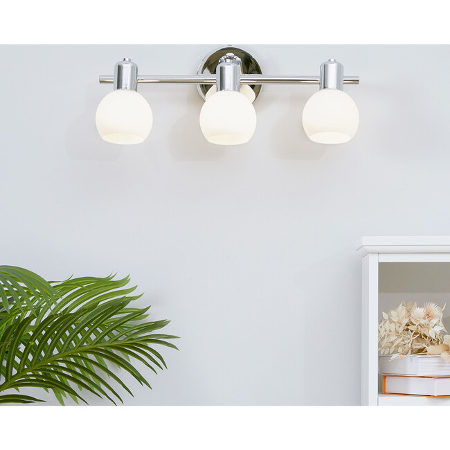 Triple Sconce Light with 3 Frosted Shades, Chrome Fixture - Lighting - 2