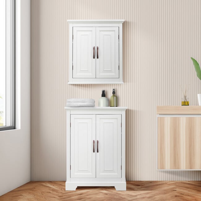 St. James Wooden Wall Cabinet with 2 Shelves, White - Cabinets - 2