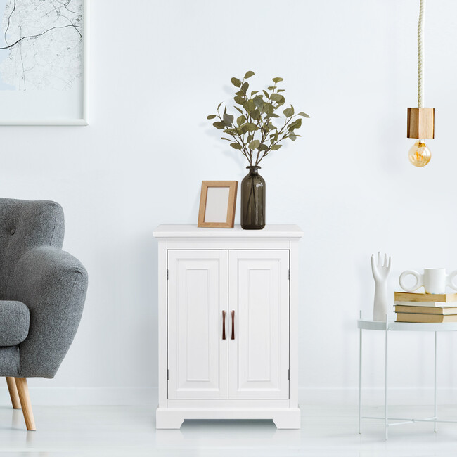 St. James Wooden Floor Cabinet with 3 Shelves, White - Cabinets - 3