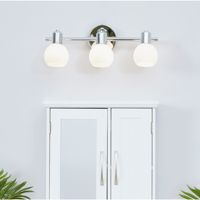Triple Sconce Light with 3 Frosted Shades, Chrome Fixture - Lighting - 3