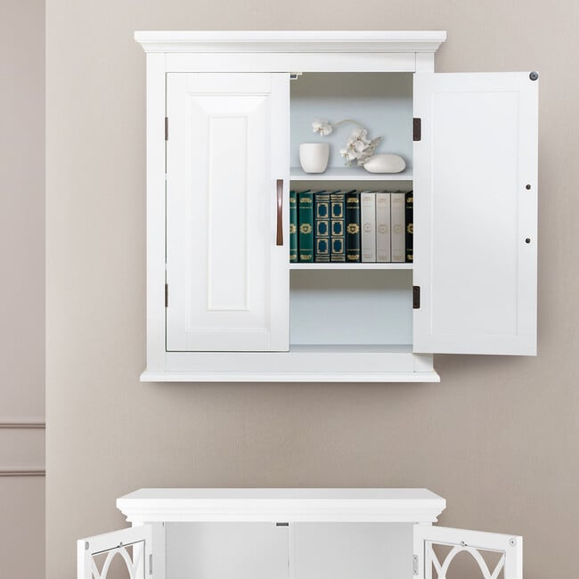 St. James Wooden Wall Cabinet with 2 Shelves, White - Cabinets - 3