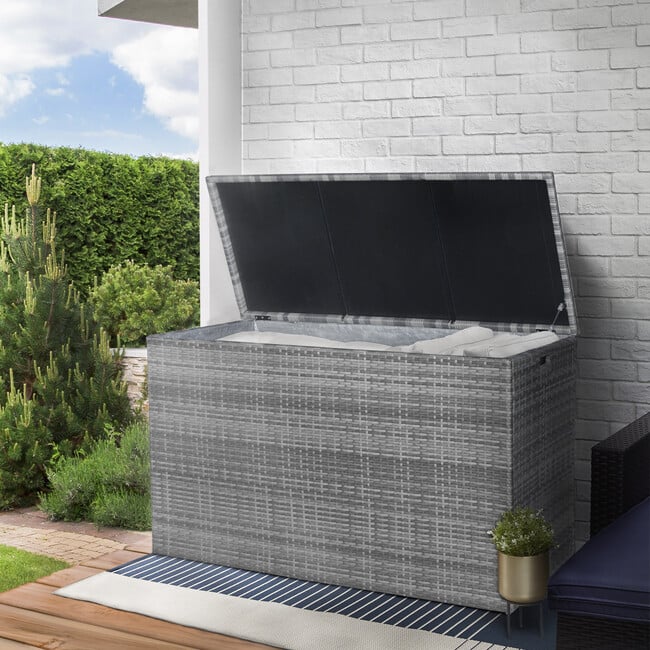 Wicker 154 Gallon Outdoor Deck Box for Cushions Storage, Gray - Outdoor Home - 3