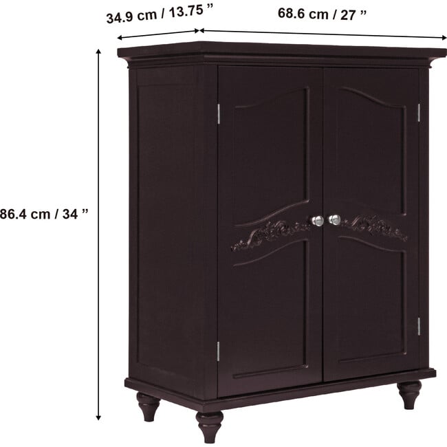 Versailles Wooden Floor Cabinet with 2 Shelves, Dark Espresso - Cabinets - 4