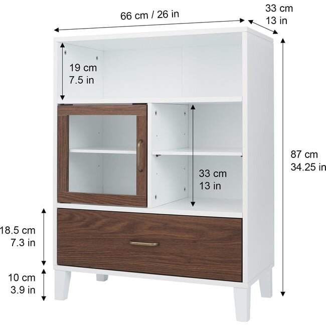 Tyler Modern Wooden Floor Storage Cabinet with Drawer for Bathrooms, Living Rooms, Hallways, Walnut/White, 13" x 26" x 34.17" - Cabinets - 4