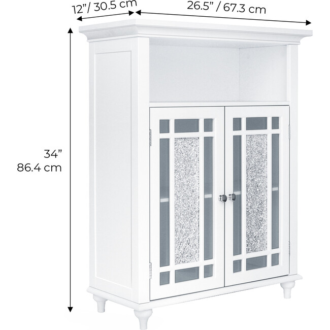 Windsor Wooden Floor Cabinet with Glass Mosaic Doors, White - Cabinets - 4