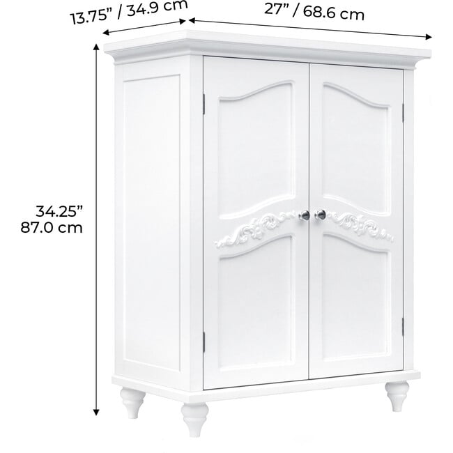 Versailles Wooden Floor Cabinet with 2 Shelves, White - Cabinets - 4