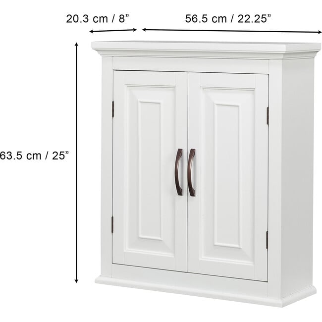 St. James Wooden Wall Cabinet with 2 Shelves, White - Cabinets - 4