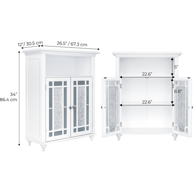 Windsor Wooden Floor Cabinet with Glass Mosaic Doors, White - Cabinets - 5