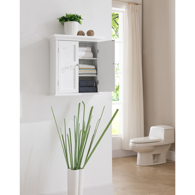 Versailles Wooden Wall Cabinet with 2 Shelves, White - Cabinets - 3