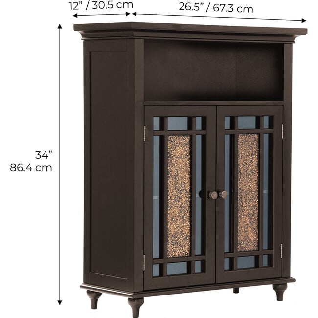 Windsor Wooden Floor Cabinet with Glass Mosaic Doors, Dark Espresso - Cabinets - 4